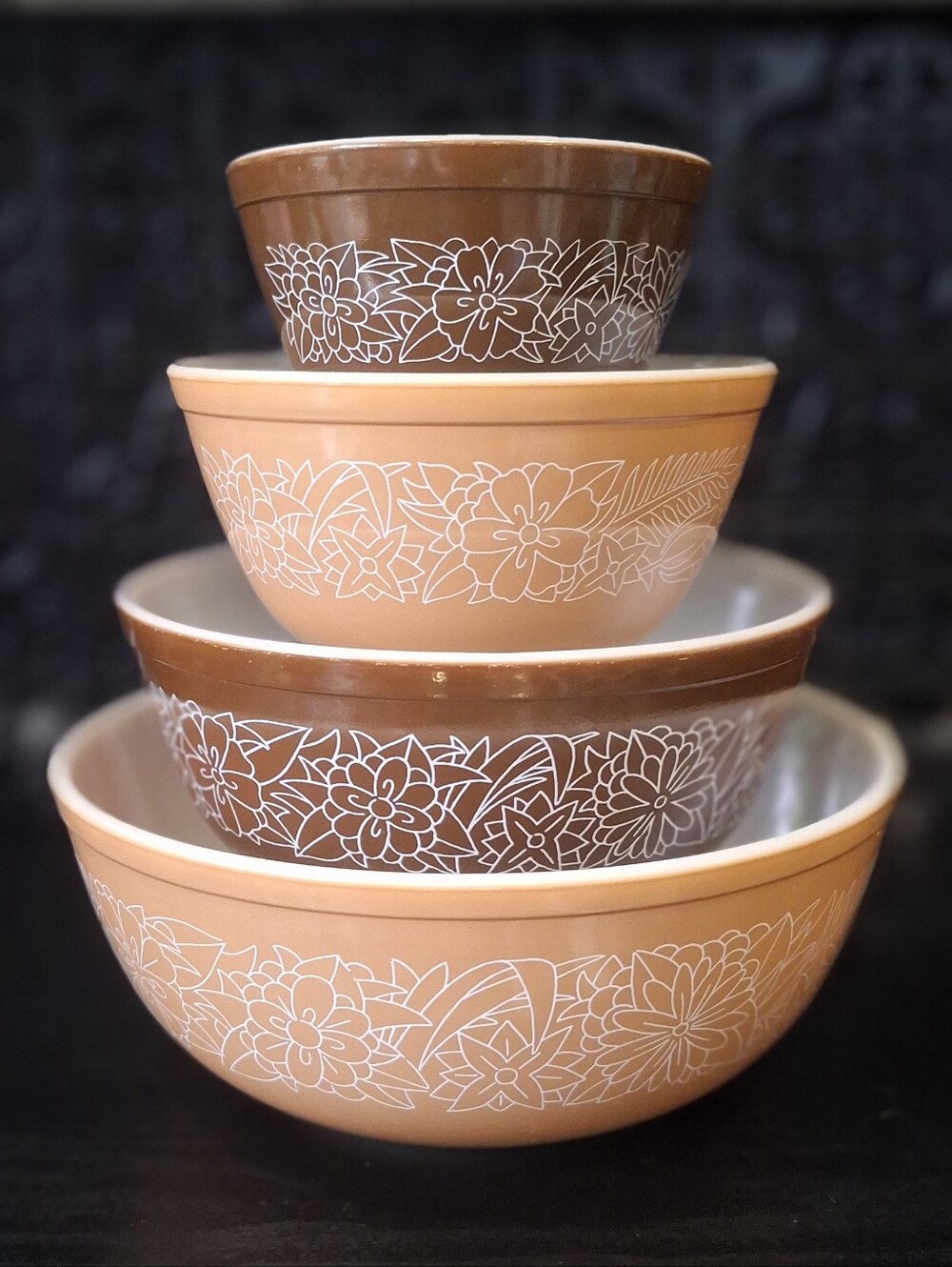 Vintage Pyrex Woodland Nesting Bowl Full Set, Retro Mixing Bowls , 1970s Kitchen